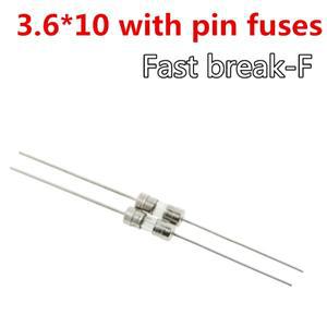 10 개세트 3.6x10 유리 퓨즈 고속 휴식-F 250V F0.5A 1A 1.6A 2A 2.5A 3A 3.15A 4A 5A 6A 6.3A 8A 3.6x10mm