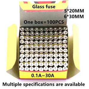 100PCS 유리 퓨즈 5x20mm 6x30mm 0.1A 1A 2A 3A 3.15A 4A 5A 6A 8A 250V 보험 튜브