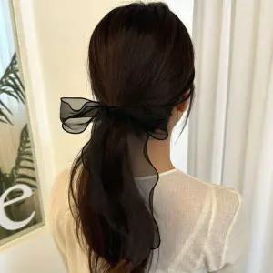 ZF 스카프 블랙 왕리본 쉬폰 머리끈