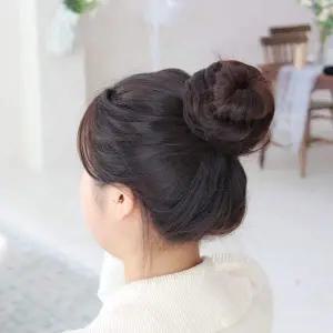 ZF 똥머리 가발 머리끈 자연갈색 올림머리