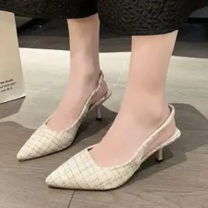 여성 체크 포인트 봄 스틸레토 힐 슬링백 하객 구두 슈즈 여성 스틸레토힐 봄 하이힐 구두