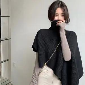 여성 페이크 터틀넥 목폴라 어깨 숄 니트 케이프 WFG3SCO