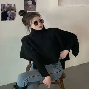 여성 4컬러 모던 데이트룩 터틀넬 언발 니트 숄 망토 WFG2P4X