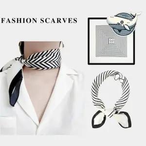 모던 스트라이프 패턴 스카프 우아한 봄 가을 여성 정사각 넥워머 쉬폰 헤어밴드 봄 원단 목 가을
