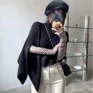 여성 4컬러 페미닌무드 터틀넥케이프 언발란스 니트숄 WFG1UFN