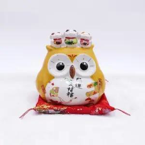 행운 (쓰리몰) 재물모으는 네코왕관쓴 부엉이저금통 장식품