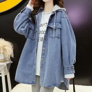 ( )데님점퍼 후드 탈부착 데님 점퍼 간절기 봄 가을 아우터 점퍼 루즈핏자켓 간절기 아우터 봄자켓 여성 가
