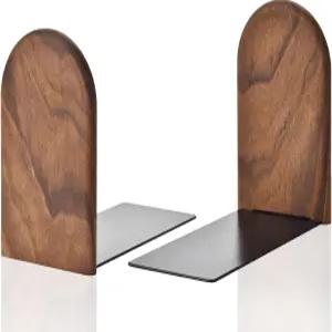 라우비 북엔드 선반용 튼튼한 나무 - 헤비 듀티 논슬립 북 오거나이저 홈 오피스용 장식용 도서관 블랙