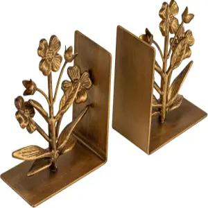 크리에이티브 협동 2피스 캐스트 메탈 플라워 북엔드 골드 마감