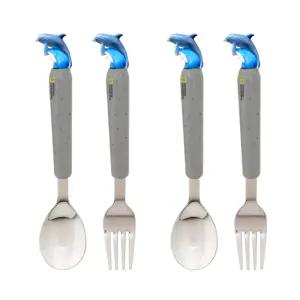 릴팡 유아 스푼 포크 스텐 가정용 휴대용 돌고래 X2개 BNS