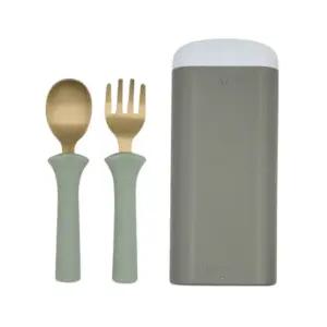 블루마마 키즈 수저 세트 스푼 포크 휴대용 그린릴리 BNA