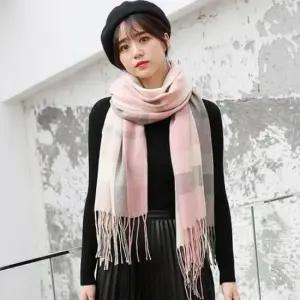 [패션] 소프트 체크 머플러 핑크그레이 도비목도리