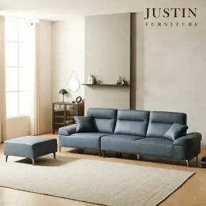 [저스틴퍼니처]브루스 천연면피 통가죽 4인 소파+스툴