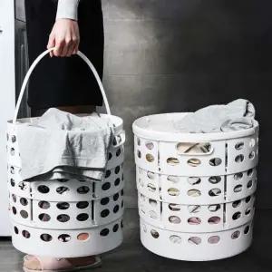 손잡이 빨래바구니 세탁바구니 세탁물 바구니 화이트 접이식 수거