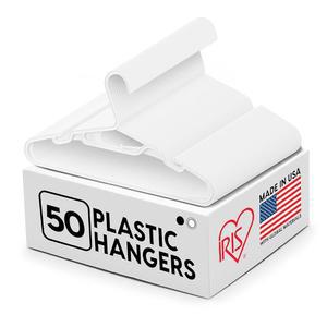IRIS USA 경량 옷걸이 50팩 플라스틱 가벼운 필수품 흰색 어깨 미국산 옷걸이 아파트 셔츠 액세서리 있는 기숙사 홈이 의류용
