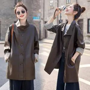 루타꽁몰 트렌치 코트 PU가죽 중기장 슬림핏 봄가을 뉴트렌드 일자핏 오버핏 레더 여친 HO3