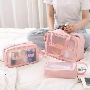 여행용 투명 세면 파우치 휴대용 세면도구 케이스 손잡이 워시백