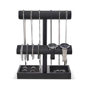 남성용 프로케이스 시계 홀더 스탠드, 아빠를 위한 선물, 아빠 남자친구, 나무 보석 진열대, 체인 팔찌 반지용 목걸이 걸이 정리함 -블랙