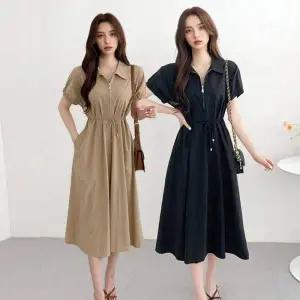 [에이치플러스몰]TBZ 레이스업 우아하고 러블리한 카라 셔츠형 하객룩 원피스