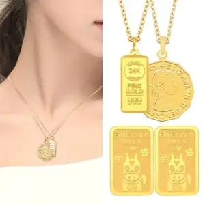 [골드퀸즈] 24K 순금 행운의 골드바 세트 (24K 펜던트 + 체인 목걸이+ 글로리코인목걸이) + 24K 순금 행운
