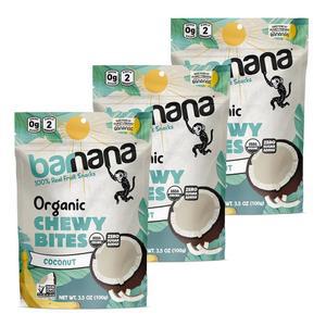 바나나 - 쫄깃 코코넛 바나나 바이트, 한 탈수 간식, 쫄깃한 코코넛 바나나 스낵, 진짜 과일, 칼륨, 코셔, USDA , 팔레오, 텐 프리, (3.5온스, 3팩)으로 만든 제품입니다