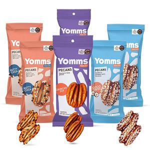 얌스 글레이즈드 홀 피칸 하프 버라이어티 팩, 7.8온스(6팩), 텐 프리 및 비-GMO 디저트 스낵 u2013 저설탕 캔디 너트 파우치 u2013 코코 트위스트, 너티 치아, 크런치 조이 u2013 1.3온스 개별 가방