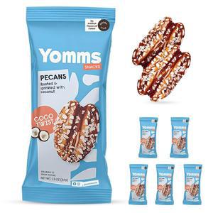 얌스 코코 트위스트 글레이즈드 홀 피칸 하프, 7.8온스(6팩), 텐 프리 및 비- 변형 디저트 스낵 u2013 저설탕 코코넛 & 바삭한 캔디 너트 파우치 u2013 구운 스낵 피칸 u2013 1.3온스 개별 봉지