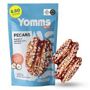 얌스 코코 트위스트 글레이즈드 통 피칸 하프, 3.5온스, 텐 프리 및 비-GMO 디저트 스낵 u2013 저설탕 코코넛 & 바삭한 캔디 견과류 파우치 u2013 구운 스낵 피칸 u2013 3.5온스 리셀링