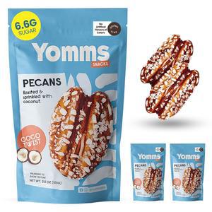 얌스 코코 트위스트 글레이즈드 홀 피칸 하프, 10.5온스(3팩), 텐 프리 및 비- 변형 디저트 스낵 u2013 저설탕 코코넛 & 바삭한 캔디 너트 파우치 u2013 구운 스낵 피칸 u2013 3.5온스 개별