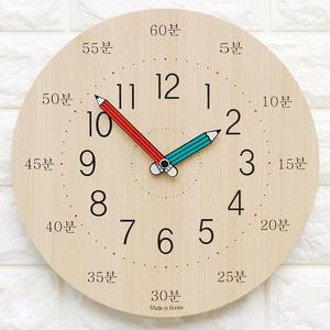 국산 교육용 무소음 벽시계 스터디260K/어린이시간공부 유치원학습교구 가벼운 아이방시계 우드디자인 무음
