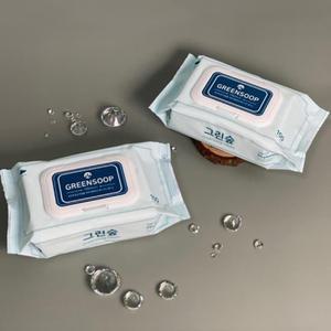 [문구티쳐] 그린숲 물티슈 (낱개) 100매 부드러운 보송보송 물티슈 피톤치드함유 국내생산