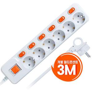 접지 스위치 멀티콘센트 개별멀티탭 / 6구(16A) 3M