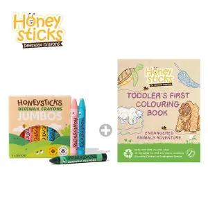 [허니스틱] 2종(비즈왁스 크레용 씬 8색+컬러링북)/아기크레용/유아크레파스/돌아기크레파스