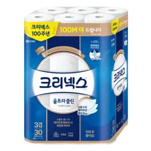 (+100m더드림)크리넥스 울트라 클린 3겹 30롤 25m 1팩 화장지/휴지