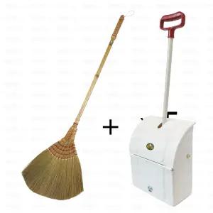 자동쓰레받이+롱갈대비(1)/ 미용실빗자루  실내 실외 다용도 자동 쓰레받이세트