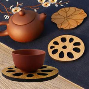 전통차 컵받침 티코스터 원목우드 연꽂 나뭇잎 컵매트 받침대