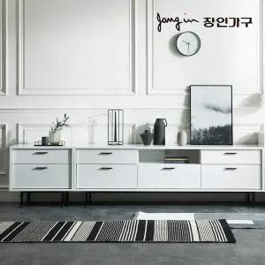 장인가구 루시퍼 화이트 다용도 수납 2400 거실장 세트A