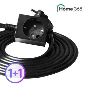 1+1 홈365 국산 전기 연장선 멀티탭 사각 1구 3M 블랙 16A 캠핑 리드선