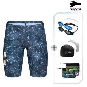 [롯데백화점]레노마 남성 와펜 4부 수영복수경수모세트  MF2E805SET_BK