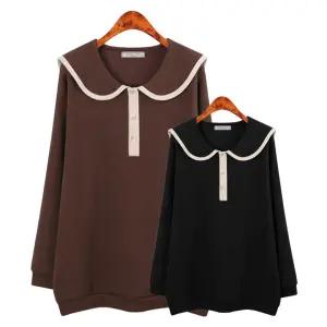 허밍퍼플 여성용 9649-BN 스토리 단추 카라 빅사이즈 니트 티셔츠 상의 세일러 맨투맨 오버핏 여성의류