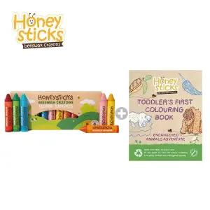 [허니스틱] 2종(비즈왁스 크레용 롱 12색+컬러링북)/아기크레용/유아크레파스/돌아기크레파스