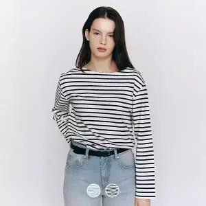 325504 여 저지 보트넥 스트라이프 긴팔티