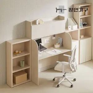 [장인가구]토모 집중력 1인용 독서실 책상 일체형 1200 (LED조명, 상부수납장)