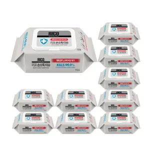 리꼬 소독티슈 70매x10팩 (소박스) 살균티슈 알콜 향균 티슈 차량용 물티슈 (캡형)