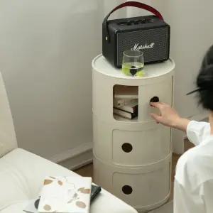 오르빗 원형 슬라이딩 도어 수납장 사이드테이블 서랍장 2단/3단/4단 ABS소재