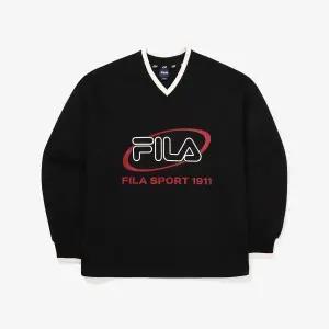 [휠라](광주신세계)[FILA] 빅로고 면혼방 V넥 맨투맨 (FS2POF3155F_BLK)
