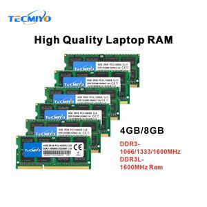 TECMIYO 노트북 메모리 RAM DDR3 4GB 8GB 1600MHz 1333MHz 1066MHz 1.35V/1.5V PC3/PC3L-12800S PC3-10600S