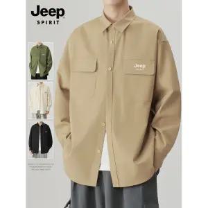 JEEP SPIRIT 남성 긴팔 셔츠 봄 가을 느슨한 심플 캐주얼 작업복 재킷