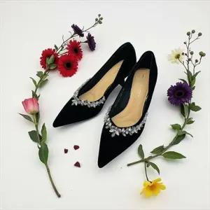 [갤러리아] 고세 여성 데일리 페미닌 벨벳 큐빅 드레스 펌프스 힐 OZP5F021 블랙 6cm