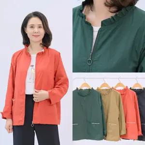 엄마옷마미소 프릴 점퍼 간절기 봄가을 바람막이 집업 스트링 할머니 빅사이즈 40 70 마담 중년 여성 옷